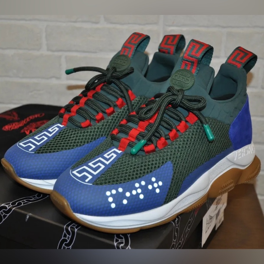 Authentic Versace Cross Chain Reaction Green Sneakers